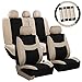 FH Group Automotive Car Seat Covers Breezy Flat Foam Padding Cloth Full Set Beige Seat Covers, Airbag and Split Rear Universal Fit Interior Accessories for Cars Trucks and SUV with Car Accessories
