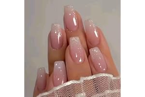 Enppode French Tip Nails Long Press on Nails Coffin Fake Nails Pink Nails Glossy Nails for Women 24 PCS/Set