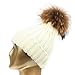 Winter Ball Warm Hat, Womens Super Soft Warm Faux Fur Pompom Knit Beanie Hat White 56-59cm