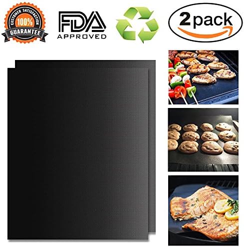 Portin BBQ Grill Mats &amp; Baking Mat Set of 2, Non-stick Grill Mat- FDA Approved, PFOA Free, Reusable and Easy to Clean - Works on Gas Charcoal Electric Grill Ovens and More, 15.75 X 13 Inches