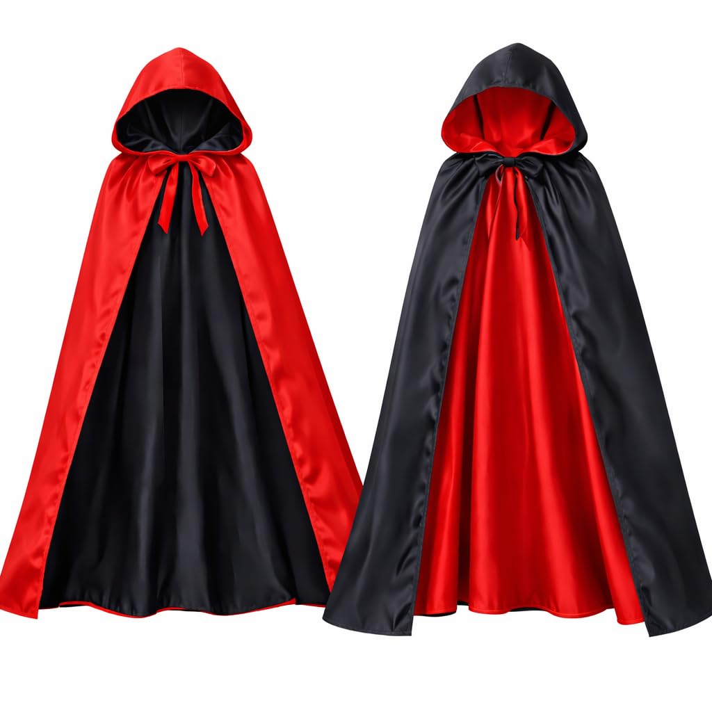Fancy Dress Little Red Riding Hood Reversible Hooded Cape Cloak for Kids Children’s Dress Up Red Black with Hood for World Book Day & Week Childs Costume Cape for Fairy Tale Role Play (Age 7-9)