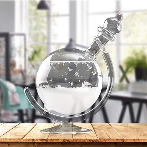 CAVEEN Storm Glass Weather Station Creative Weather Predictor Desktop Globe Storm Crystal Weather Forecaster Stylish Decorative Glass Barometer Bottle with Glass Base for Home and Office Large