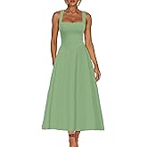 Kaximil Women's Square Neck Sleeveless A Line Maxi Dress Smocked Ruffle Flowy Casual Long Dresses