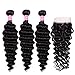 3 Bundles with Closure Brazilian Hair 8a Deep Wave Bundles with Free Part Lace Closure Virgin Human Hair with Closure (14 16 18 + 12)