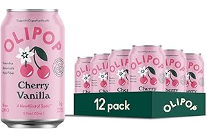 OLIPOP Prebiotic Soda Pop, Cherry Vanilla, A New Kind of Soda Packed with Prebiotics, Fiber, and Botanicals, Gluten Free, Vegan, GMO Free, 12oz (12-Cans)