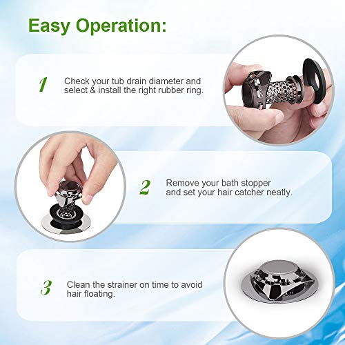 Betheaces Drain Hair Catcher Bathtub Hair Trap Stainless Steel Shower Drain Strainer Sink Cover Protector Plug Fast Water Anti-Rust No Mold Support Drain Sizes from 1.35''to 1.75'' (Gun-color)(2 Pack) - Thumbnail 5