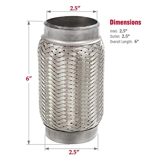 Upower 2.5 Inch Diameter Exhaust Flex Extension Pipe Connector Tube, 6"OAL Heavy Duty Stainless Steel 25006D Couplings
