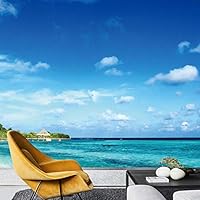 Wall Mural Beach and Blue Sea View Removable Self-Adhesive Wallpaper Wall Decoration for Bedroom Living Room - 66x96 inches