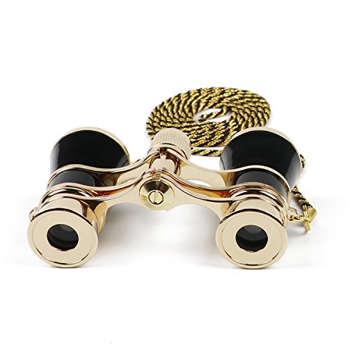 Kingscope 3X25 Vintage Opera Glasses Binoculars for Theater Musical Concert (Black, with Chain)