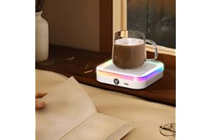 Coffee Mug Warmer, Thermostatic Cup Warmer with 3 Temperature Settings, Cordless USB Smart Cup Warmer with Lights, Portable E