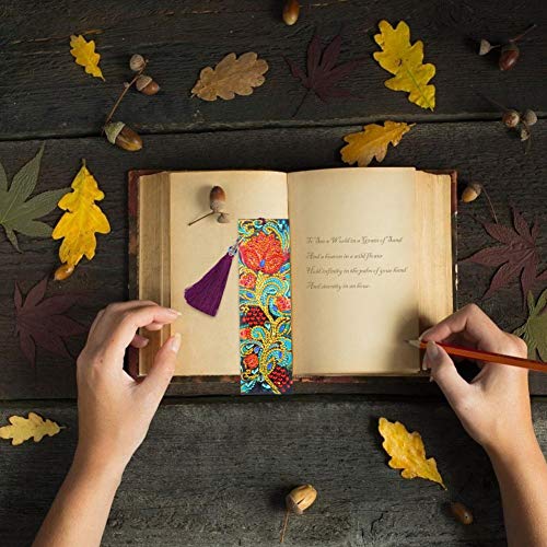 DIY Beaded Bookmarks with 5D Diamond Painting Christmas Gifts Flower Special Shaped Diamond Painting Leather Tassel Bookmark Crafts for Mosaic Making Art Craft for Kids Adults Beginner - Thumbnail 3