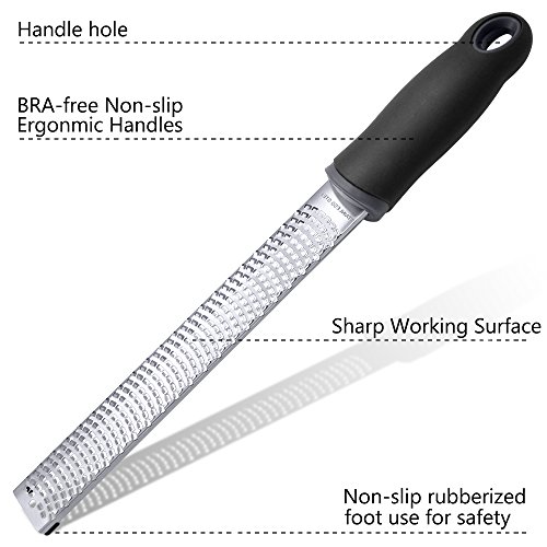 Premium Zester Grater, SourceTon 2 Pack 18/8 Stainless Steel Blade with Protective Cover and Brushes for Zesting Citrus and Grating Cheese -Soft Touch Long Ergonomic Handle with Rubber Base