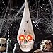 Halloween Realistic Skeleton Skull with Glowing Eyes, Super Stretch Spider Web for Halloween Party Favors and Halloween Decorations Props, 13.78 Inches