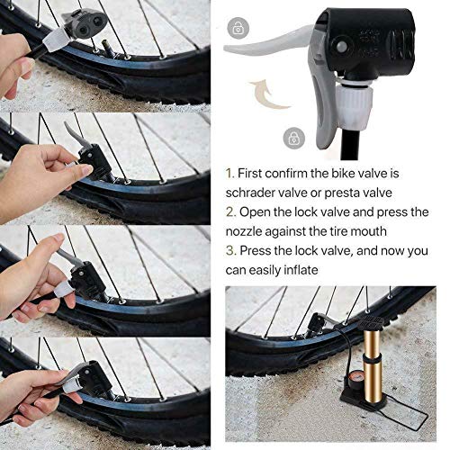 image for Sunjoyco Bike Pump, Aluminum Alloy Portable Bike Floor Pump with Press