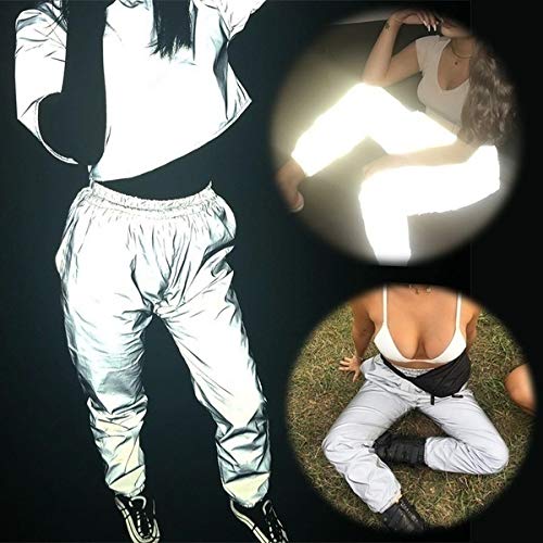 Women Reflective Pants Casual Dance Sport Track Trouser Sweatpants Jogger Pants Party Music Festival Rave Outfit Gray