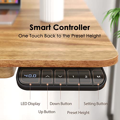 Standing Desk, Electric Height Adjustable Desk with 100% Solid Walnut Wood, Adjustable Height from 29.1″-47.6″, Advanced Motor, Silent & Smooth Lift, Smart Controller, Sit Stand Desk for Home Office