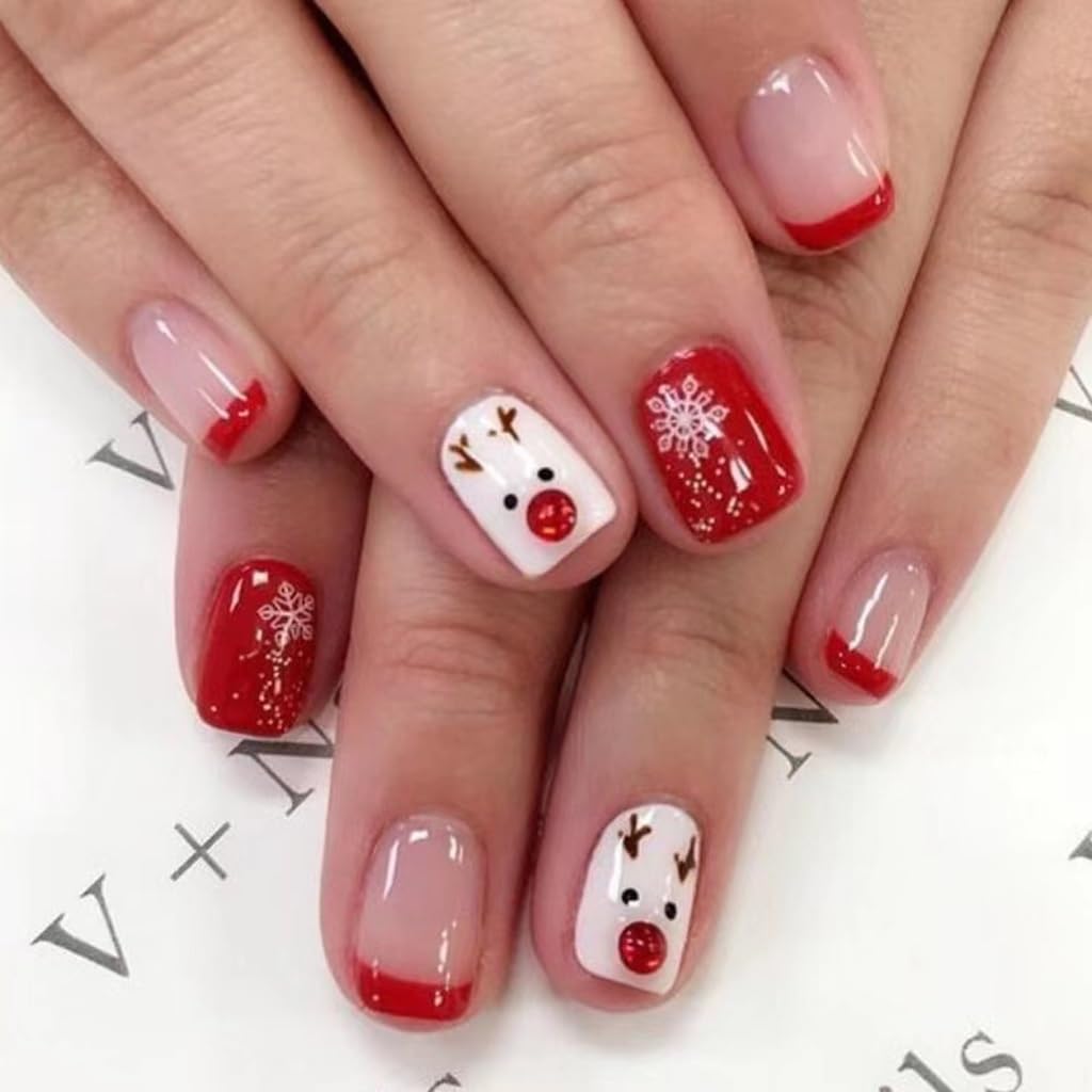 6 Packs (144 Pcs) Christmas Press on Nails - Square, Red, Short, Medium, Snowflake False Nails - Glue on, Fake, Stick on Nails for Women - 12 Sizes, 6 Styles - Image 2