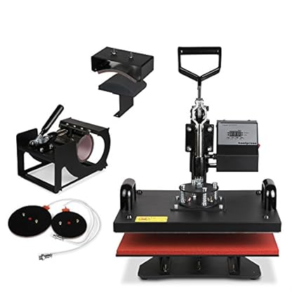 OrangeA Heat Press 5 in 1 Swing Away Heat Press Machine 1400W Hat Press 15X12Inch Heat Platen Multifunction Hat Mug Plate Cap (5 in 1 12X15Inch)