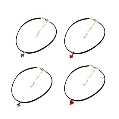 Fenical Choker Retro Poker Anhänger Halskette Kette Kragen SAMT Kreative Halskette für Frauen 4 STÜCK