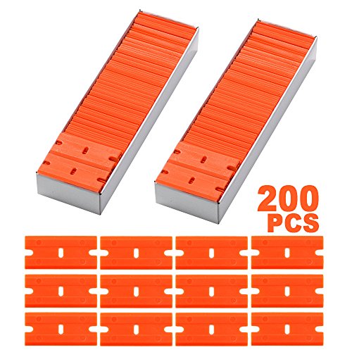 FOSHIO 200Pcs 1.5" Plastic Razor Blades for Safety Titan Scraper, Double Edged Plastic Scraper Blades Remove Decals/Stickers/Adhesive Label/Clean Glass