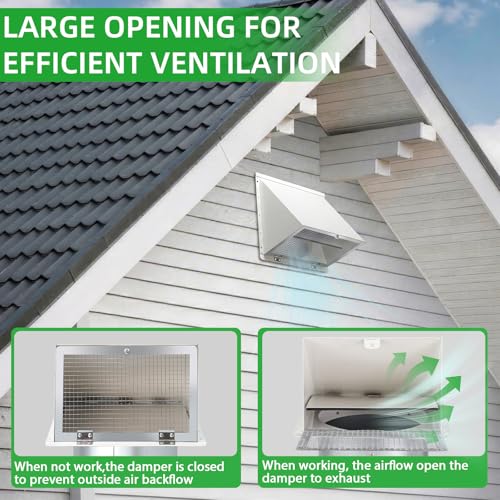 6 Inch Hooded Wall Vent with Screen and Damper,6 Inch Exhaust Vent Cover Cap for Outdoor Kitchen Range Hood Dryer Ventilation,Outside Wall Mount Extractor for House Air Exhaust,Galvanized Steel,White