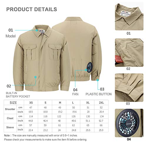 DEWBU Workwear Equipped Cooling Jacket Fan with Battery Pack for Summer Outdoors Air-Conditioned Clothes (Khaki Suit,XX-Large) - Thumbnail 4