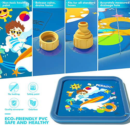 Peradix Water Sprinkler Splash Pad for Kids, Upgraded 68\' Summer Outdoor Water Toys Wading Pool Splash Play Mat for Toddlers Baby, Outside Water Play Mat for 1-12 Years Old Children Boys Girls(Square)