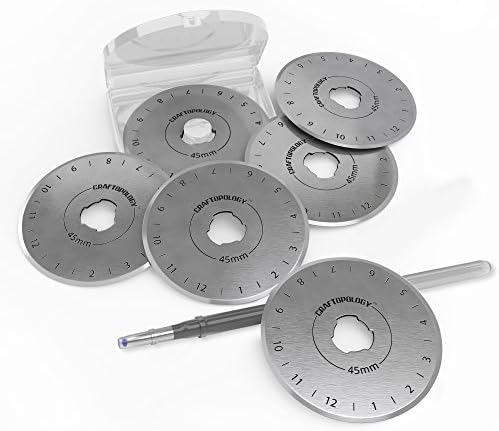 45mm Rotary Cutter Blades (10 PACK) - Fits All : Fiskars & Olfa - Craftopology Replacement Blade Set, SKS-7 Japanese Steel. Best for Quilting, Sewing & Fabric with Bonus Marking Pen + Storage Case