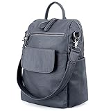 UTO Women Backpack Purse 3 ways PU Washed Leather Ladies Rucksack Shoulder Bag Grey