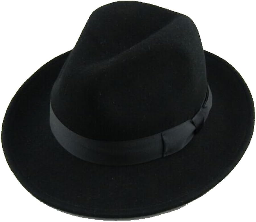 Patterns of Time Black Fedora Hat, Lined Wool Felt