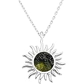 Real Crystal Moldavite Pendant Necklace – Handmade Premium Plated 925 Sterling Silver | Unique Stylish Moldavite Pendant | Tektite Healing Stone Moldavite Jewelry | Gift for Her & Him (Sun (Silver))