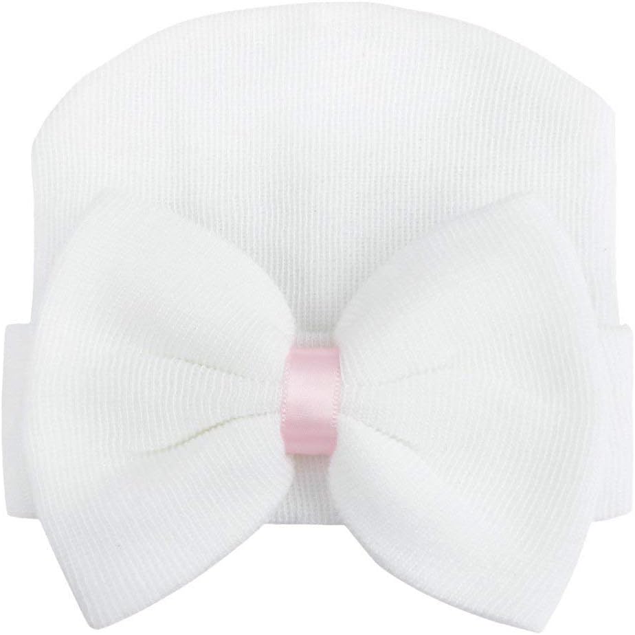 Newborn Baby Girls Cotton Stretchy Bow Beanie Hat Photo Props Accessories White