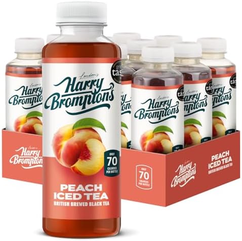 Harry Brompton's London Ice Tea. Made with Real Black Tea and Peach Juice. 70 Calories, No Artificial Sweeteners, Antioxidant-Rich and High in Vitamin C. 500ml (Pack of 12).