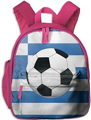 Greece Flag Soccer Ball Printed Lightweight Oxford School Bag Kids Double Zipper Closure Waterproof Travel With Front Pockets