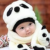 ACEFAST INC Children Hat 100% Wool Hat+Scarf Two Piece Set Panda Children Animal Cap
