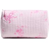 LOVESHACKFANCY Women's Octavia Quilted Bow Print Pouch, Blushing Blonde, One Size