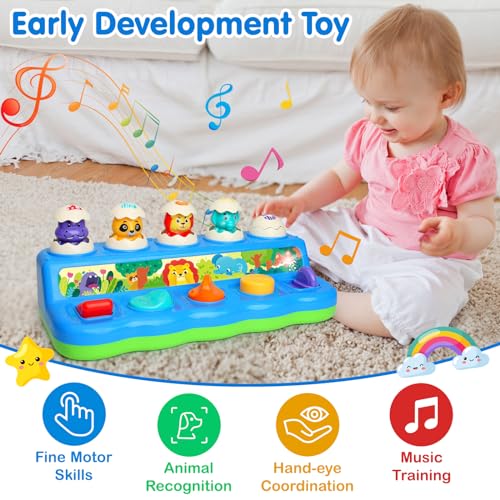 Interactive Pop Up Animals Toy with Music & Light, Animal Sound, Baby Toys 1218 Months, Toddler