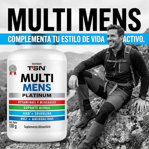 24 Vitaminas y Minerales para Hombres, con Precursor de Óxido Nítrico, Arginina y Citrulina + Soporte Herbal Fenogreco, SHILAJIT, Maca y NAD+ | Multi Mens | TSN Testrol 200 Cápsulas