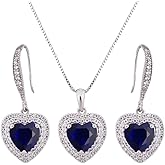 AMYJANE Crystal Jewelry Set Bride Bridesmaid- Sterling Silver Heart Shape Cubic Zirconia Crystal Bridal Pendant Necklace Earrings Set for Women
