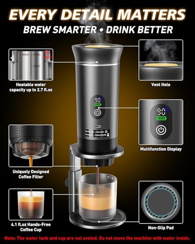 CTOBY Portable Coffee Machine,Compatible with Grounds & Capsules,for Travel,LED Display,20 Bar,Compatible with Coffee Grounds&Capsules (Ns&DG) for Travel, Camping, Hiking, Office