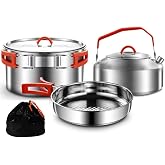 Camping Cooking Set 304 Stainless Steel Camping Pots and Pans Set