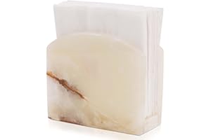 Marble Napkin Holder 6.5 Inch Handmade White onyx Stone Organizer for Tissue Paper & Cocktail Napkins, Ideal for Coffee Bar T
