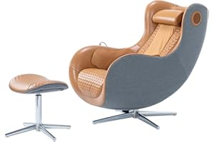 BONTEC Massage Chair Full Body Recliner - Zero Gravity Genuine Leather Lounge Chair with Heat and Shiatsu Massage Office Chair Sl Track Intelligent Body Detection Bluetooth Speaker Airbags (Caramel)