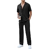 FIMTNES Mens 2 Piece Sets Casual Short Sleeve Button Down Shirts and Loose Pants Summer Beach Vacation Outfits