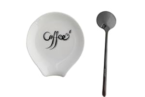 PFCTRJR Coffee Spoon Rest, Small Ceramic Coffee Spoon Holder, Porcelain Spoon Holder, Ceramic Spoon Rest for Tablespoon,Teaspoon,Bar Spoon,Coffee Bar Accessories (Spoon Rest+Black Spoon)