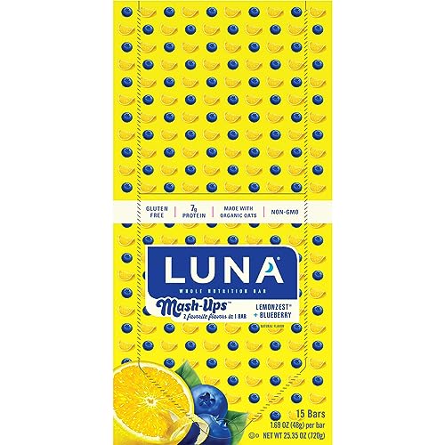 LUNA BAR – MASH-UPS LEMONZEST + BLUEBERRY FLAVOR – GLUTEN FREE SNACK BARS – NON-GMO – PROTEIN BARS – MADE WITH ORGANIC OATS (15 PACK)