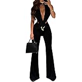 YOUFE Sexy Jumpsuits for Women Sleeveless V Neck Flare Pants Rompers Solid One Piece Party Outfits Going Out