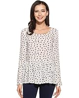 ANGVNS Women's Casual Floral Print Round Neck Chiffon Blouse Shirts White