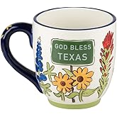 Glory Haus Everyday Home Sweet Home State Jumbo Coffee or Soup Mugs, Hand Painted 16oz Ceramic (God Bless Texas Wildflower)