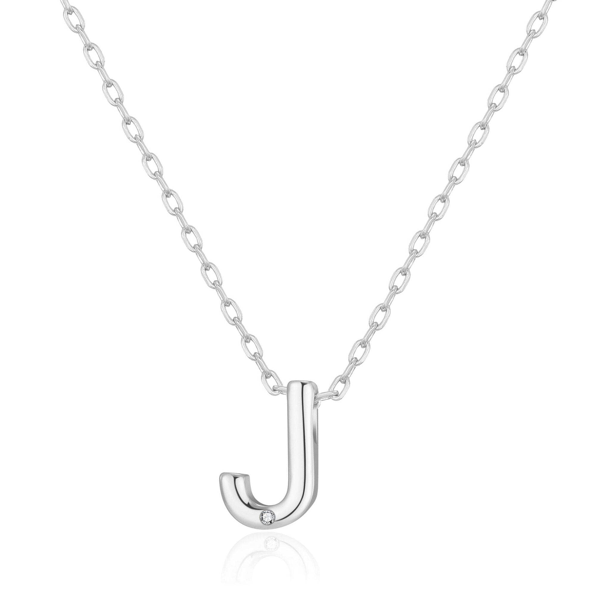 Philip Jones Initial Necklace Letter J Created with Zircondia® Crystals